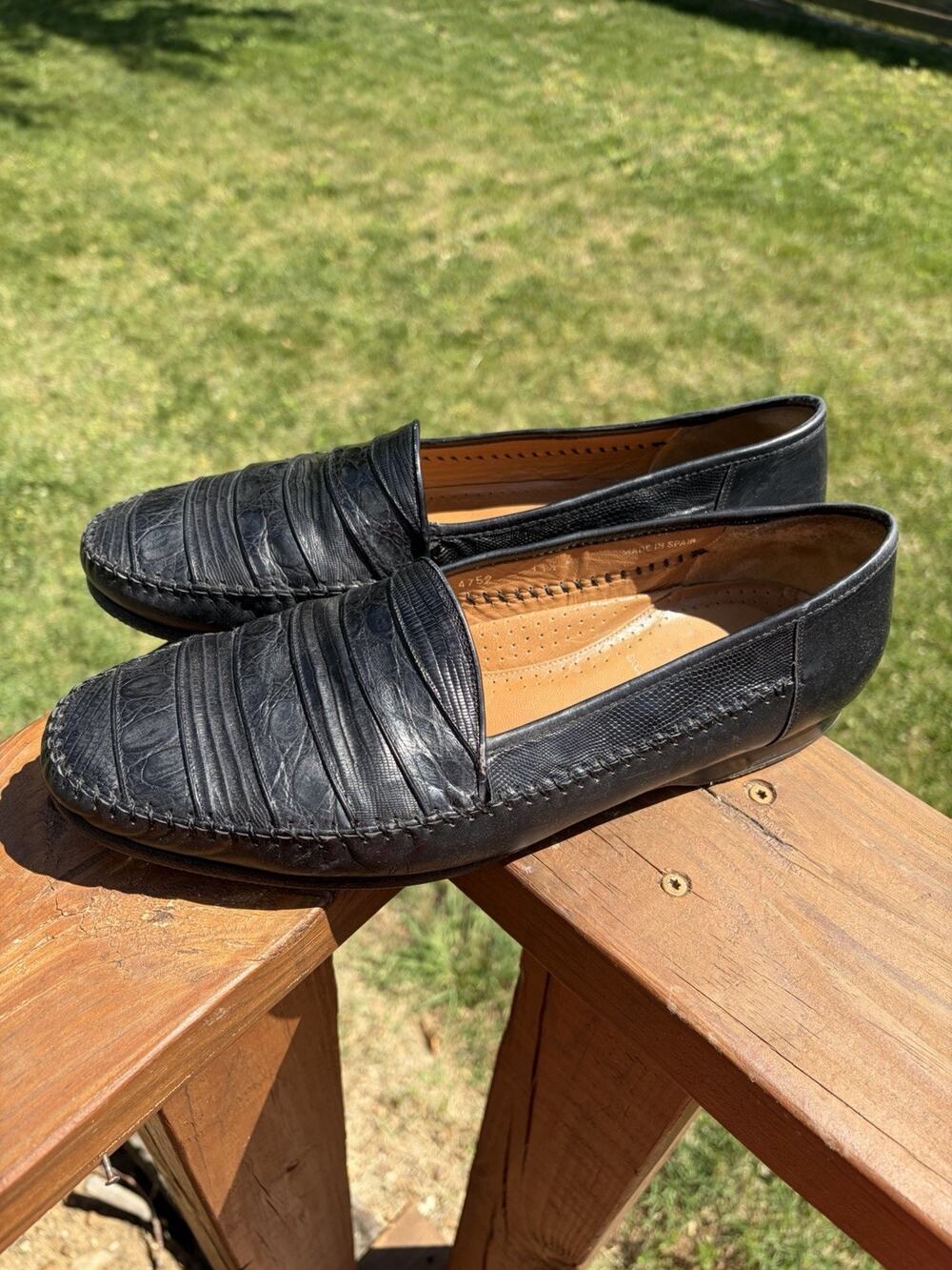 Magnanni For Gentry Hall Genuine Lizard Leather Black Loafer Slip On Mens 11.5M
